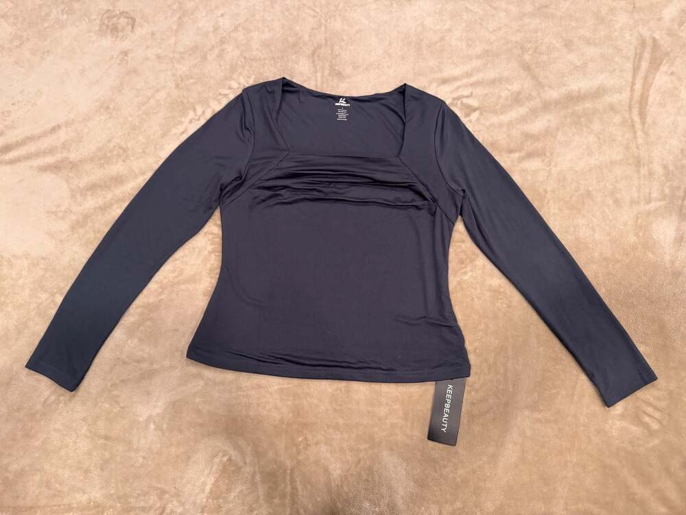 KEEPBEAUTY NWT Ruched Square Neck Long Sleeve Top Size L